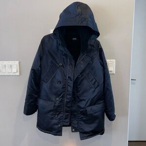 APC Sherpa Lined Satin Winter Parka Jacket Navy